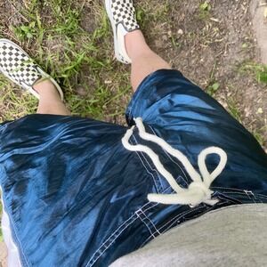 Surfwaves Teal Iridescent Board Shorts Silky Shiny Dazzle Blue Swim Trunk Men 34